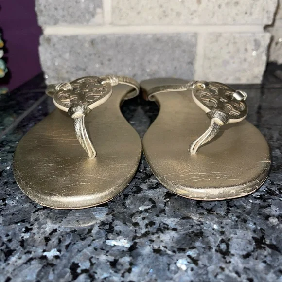 Tory Burch Miller Knotted Sandals Metallic Spark Gold - Picture 4 of 5